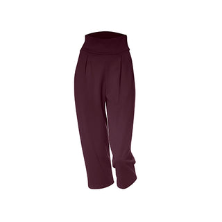 Pantalon 3/4 ample à large bande de taille aubergine
