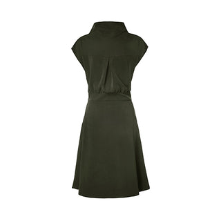Robe cintrée et froncée au haut de la taille avec encolure montante lichen