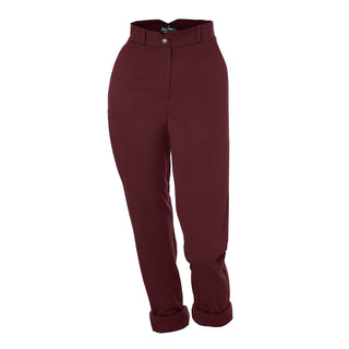 Pantalon style garçonne coupe botillon avec bande de taille pourpre