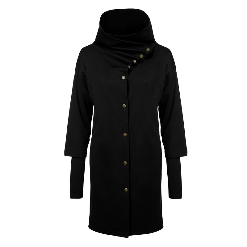 Manteau droit avec encolure montante asymétrique noir