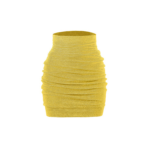 Jupe moulante avec large bande de taille haute à effet plissé jaune