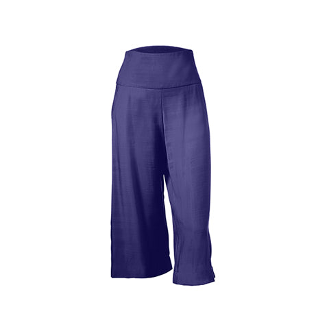 Pantalon palazzo 3/4 ample à large bande de taille bleu-minuit