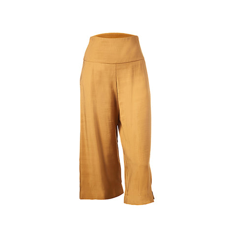 Pantalon palazzo 3/4 ample à large bande de taille jaune