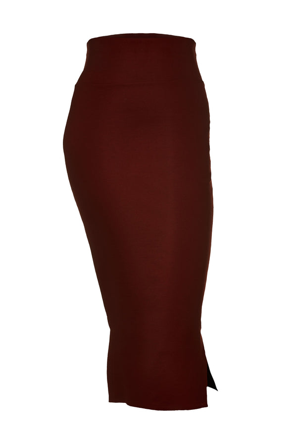Jupe fuseau marsala.
