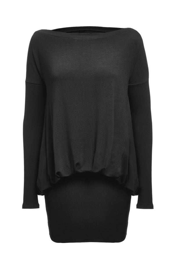 Robe tunique à col bateau noire.
