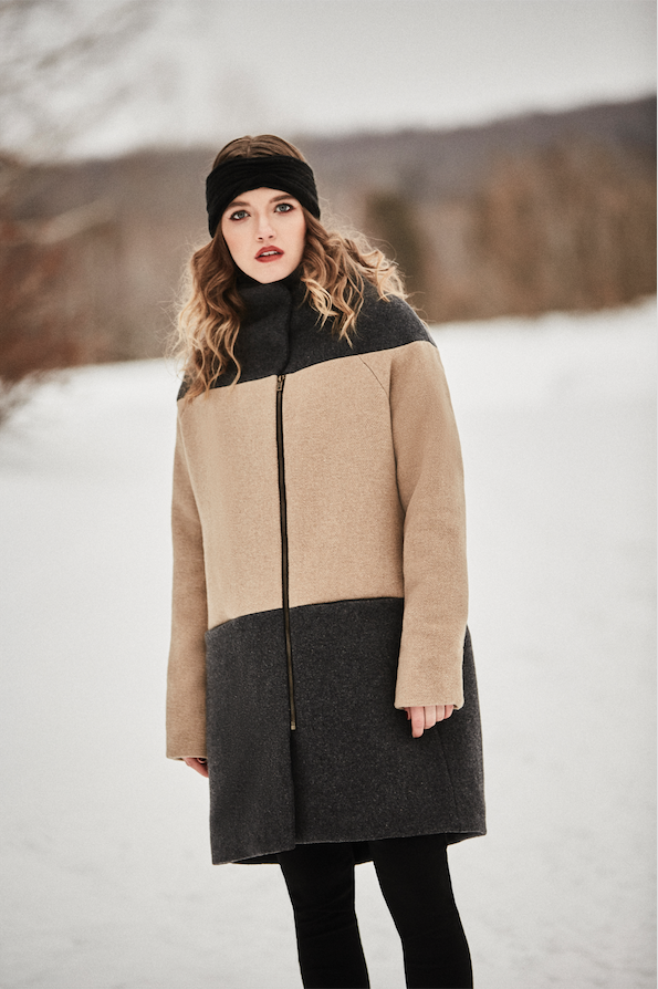 manteau d'hiver avec contraste gris et taupe melow